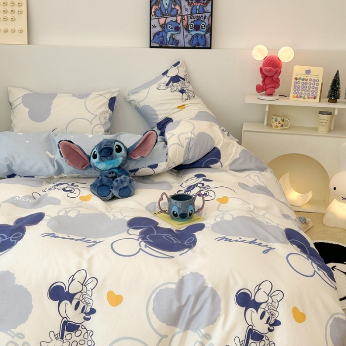 91家纺网 家纺一手货源 找家纺 昔可家纺 2023新款迪士尼系列全棉四件套 蓝色晕染米奇