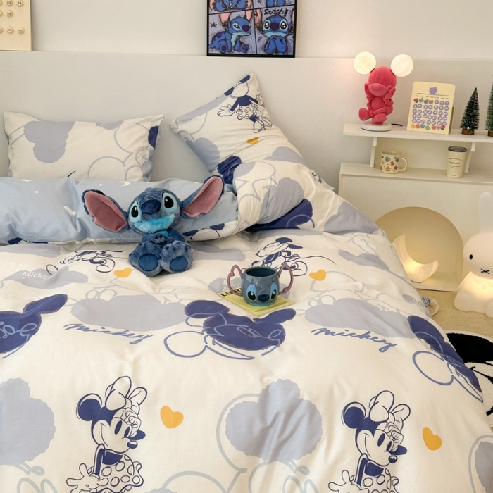 91家纺网 家纺一手货源 找家纺 昔可家纺 2023新款迪士尼系列全棉四件套 蓝色晕染米奇