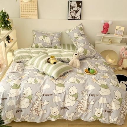 昔可家纺 2023新款迪士尼系列全棉四件套 绿衣服维尼