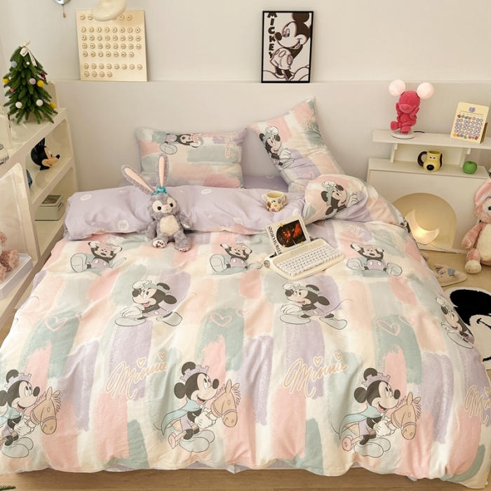 91家纺网 家纺一手货源 找家纺 昔可家纺 2023新款迪士尼系列全棉四件套 马卡龙底米奇