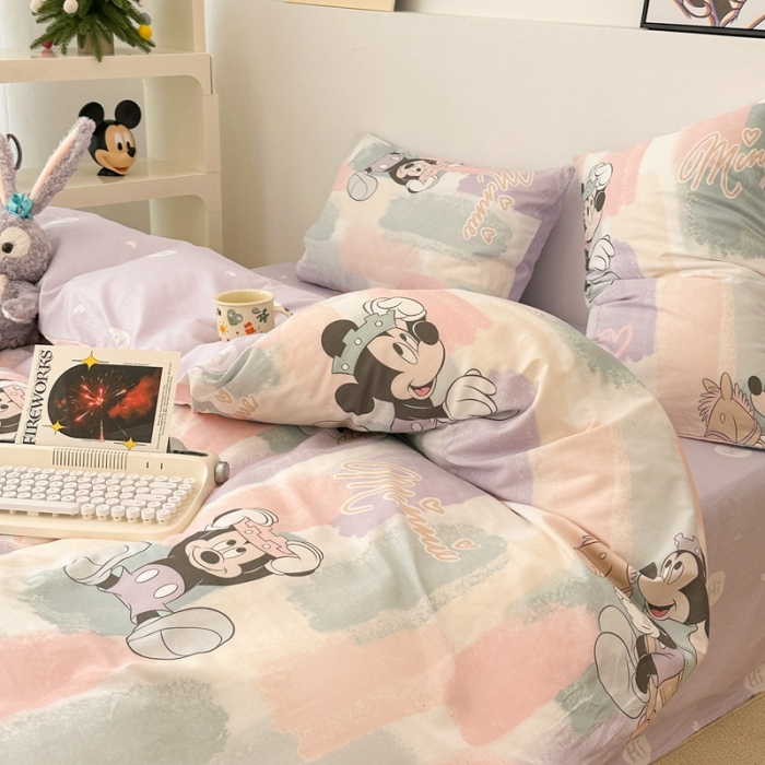 91家纺网 家纺一手货源 找家纺 昔可家纺 2023新款迪士尼系列全棉四件套 马卡龙底米奇