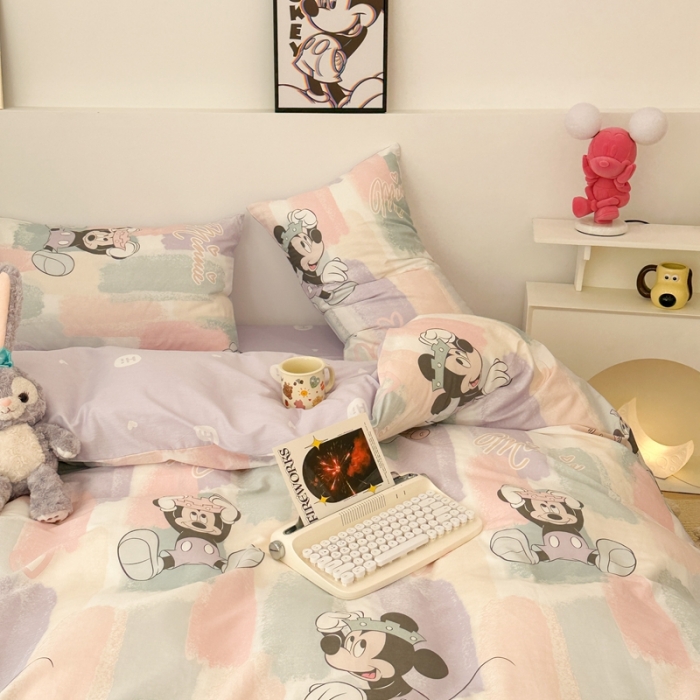 91家纺网 家纺一手货源 找家纺 昔可家纺 2023新款迪士尼系列全棉四件套 马卡龙底米奇