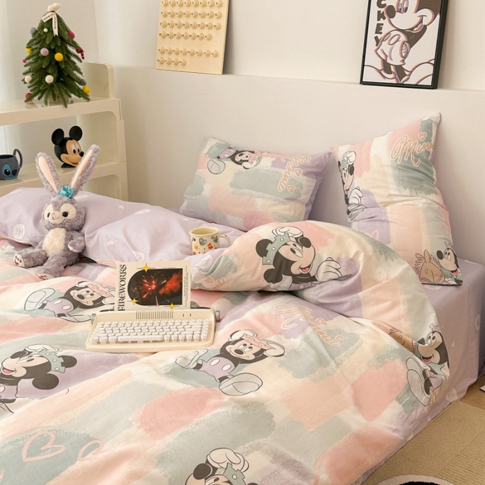 91家纺网 家纺一手货源 找家纺 昔可家纺 2023新款迪士尼系列全棉四件套 马卡龙底米奇