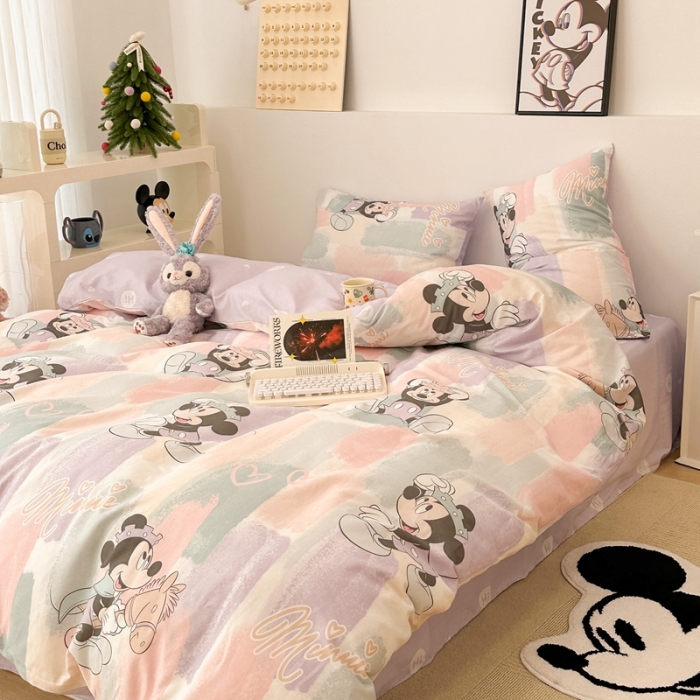 91家纺网 家纺一手货源 找家纺 昔可家纺 2023新款迪士尼系列全棉四件套 马卡龙底米奇