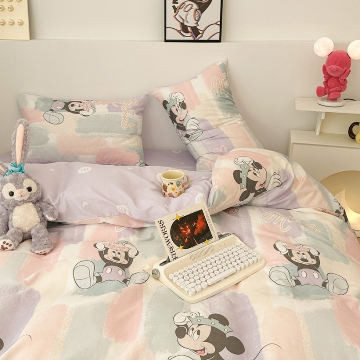 91家纺网 家纺一手货源 找家纺 昔可家纺 2023新款迪士尼系列全棉四件套 马卡龙底米奇