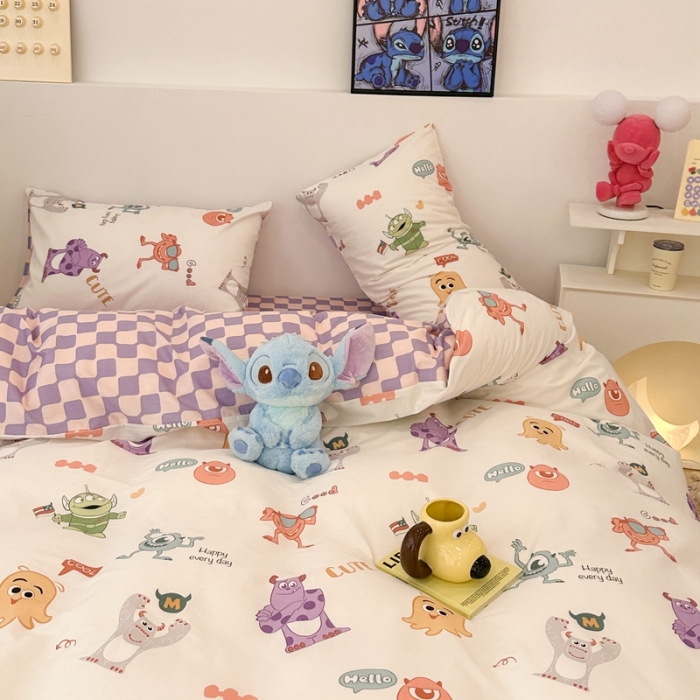 91家纺网 家纺一手货源 找家纺 昔可家纺 2023新款迪士尼系列全棉四件套 小小怪兽