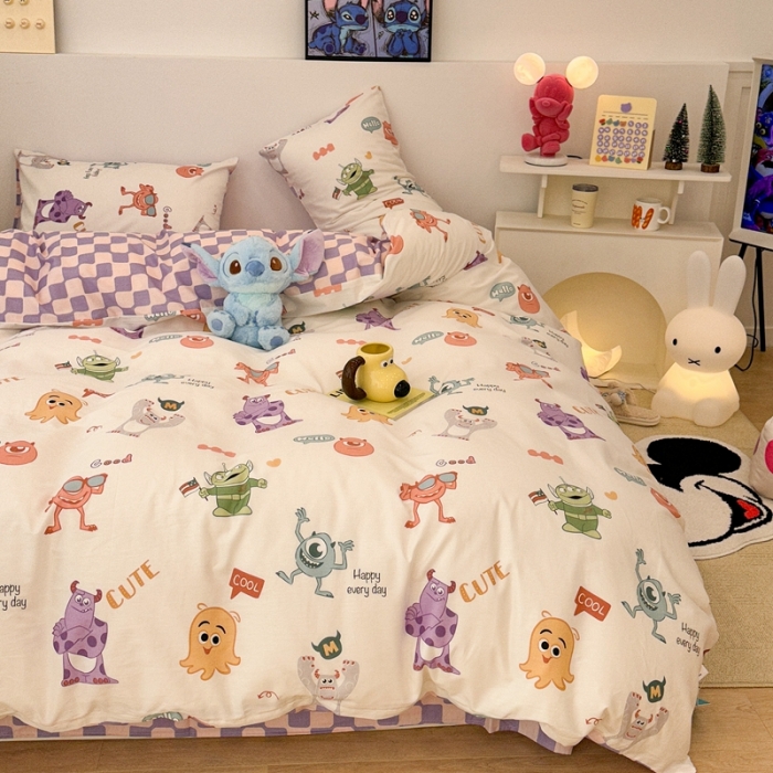 91家纺网 家纺一手货源 找家纺 昔可家纺 2023新款迪士尼系列全棉四件套 小小怪兽