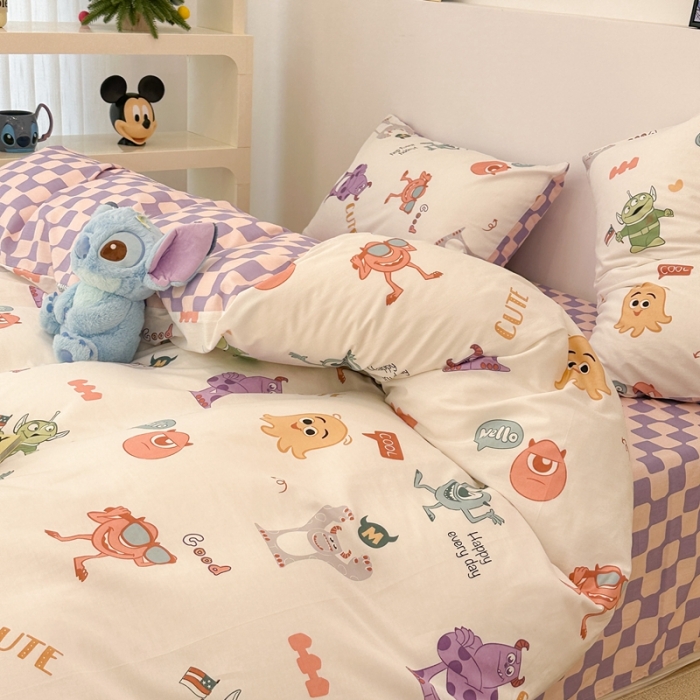 91家纺网 家纺一手货源 找家纺 昔可家纺 2023新款迪士尼系列全棉四件套 小小怪兽