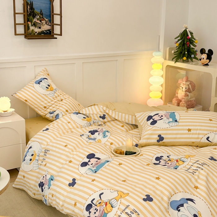 91家纺网 家纺一手货源 找家纺 昔可家纺 2023新款迪士尼系列全棉四件套 星星竖条米奇