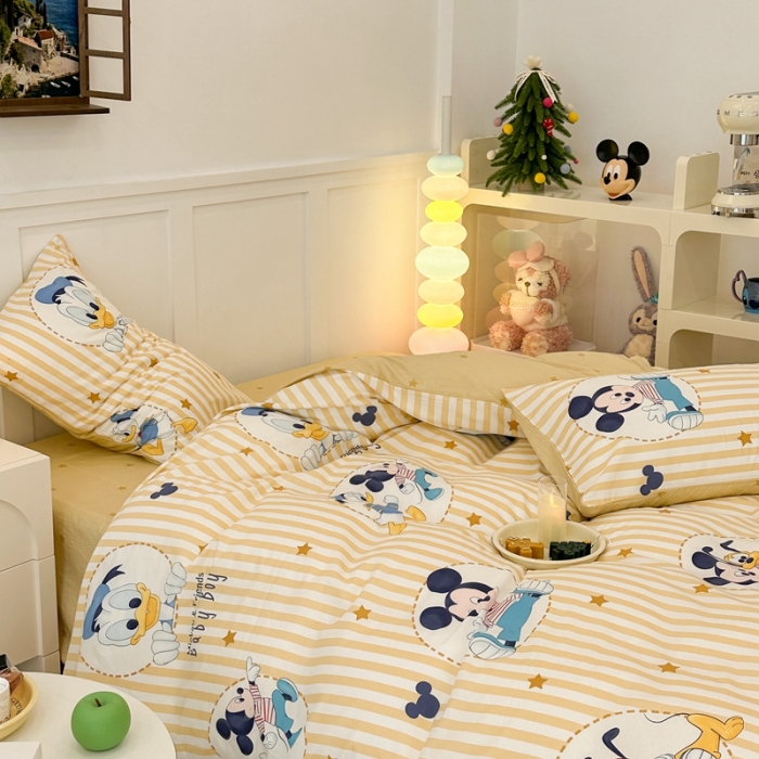 91家纺网 家纺一手货源 找家纺 昔可家纺 2023新款迪士尼系列全棉四件套 星星竖条米奇