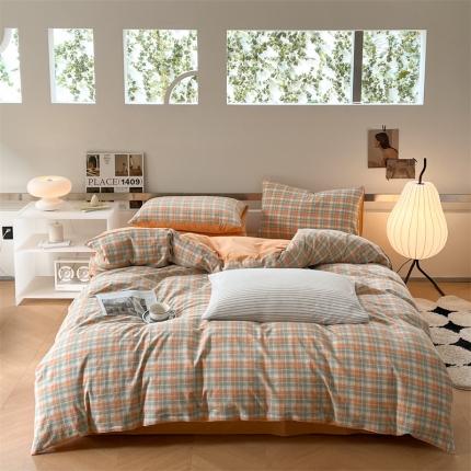 91家纺网 家纺一手货源 找家纺 （总）蓝巢 2023新款全棉色织水洗棉四件套