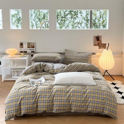 91家纺网 家纺一手货源 找家纺 （总）蓝巢 2023新款全棉色织水洗棉四件套