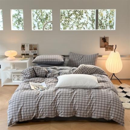 91家纺网 家纺一手货源 找家纺 （总）蓝巢 2023新款全棉色织水洗棉四件套