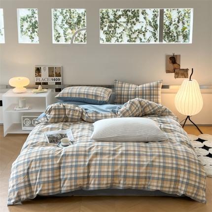 91家纺网 家纺一手货源 找家纺 （总）蓝巢 2023新款全棉色织水洗棉四件套