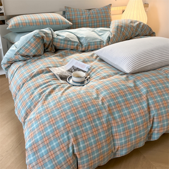 91家纺网 家纺一手货源 找家纺 蓝巢 2023新款全棉色织水洗棉四件套 马丁绿