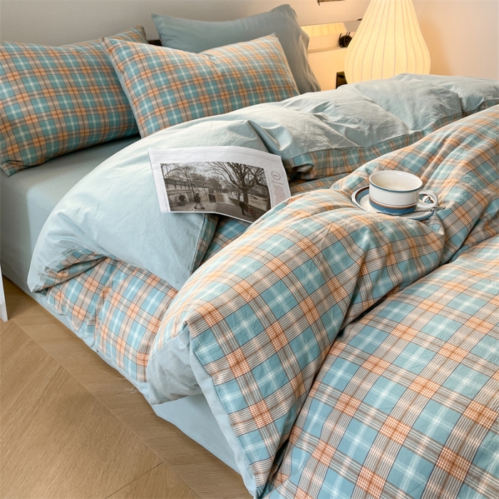 91家纺网 家纺一手货源 找家纺 蓝巢 2023新款全棉色织水洗棉四件套 马丁绿