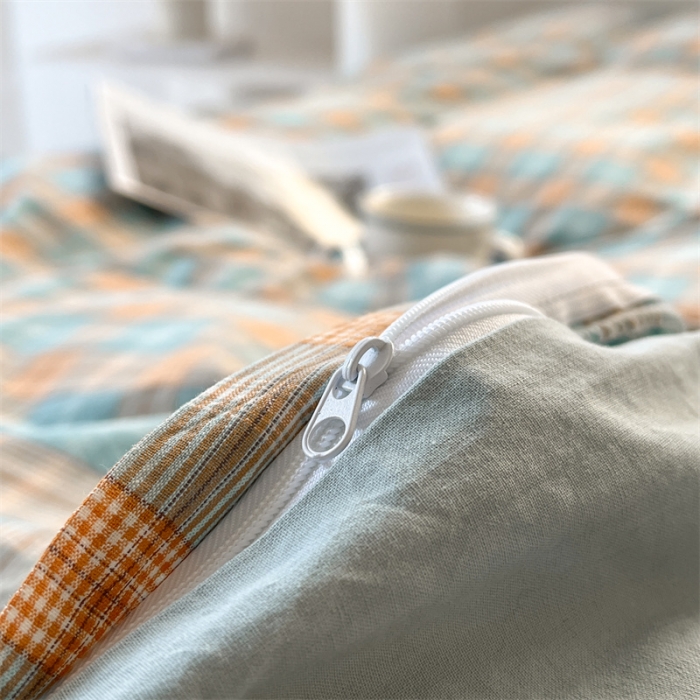 91家纺网 家纺一手货源 找家纺 蓝巢 2023新款全棉色织水洗棉四件套 马丁绿