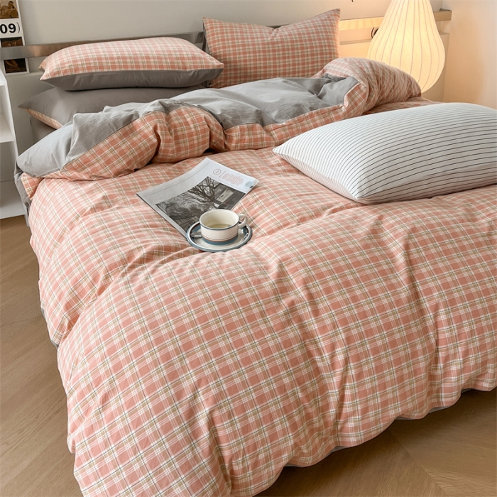 91家纺网 家纺一手货源 找家纺 蓝巢 2023新款全棉色织水洗棉四件套 乔治粉