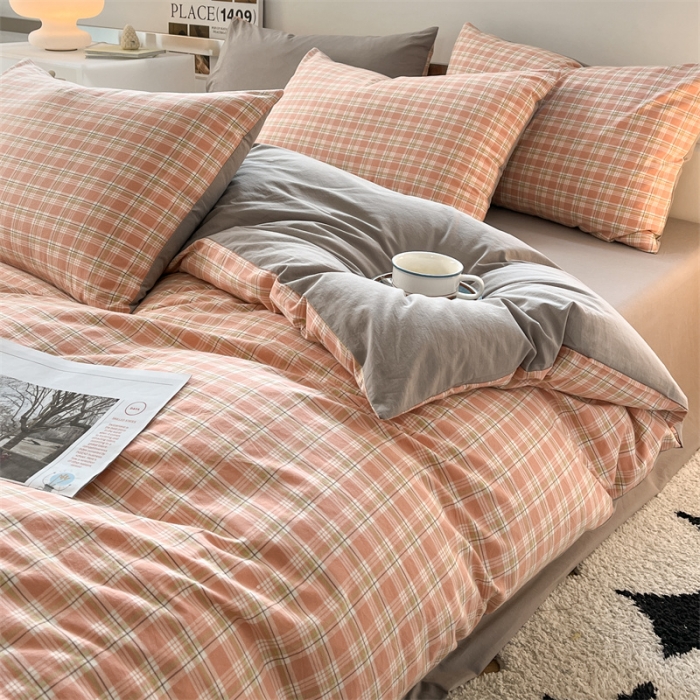 91家纺网 家纺一手货源 找家纺 蓝巢 2023新款全棉色织水洗棉四件套 乔治粉