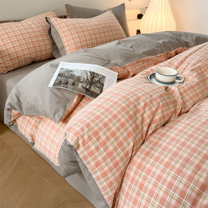 91家纺网 家纺一手货源 找家纺 蓝巢 2023新款全棉色织水洗棉四件套 乔治粉