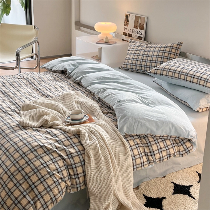 91家纺网 家纺一手货源 找家纺 蓝巢 2023新款全棉色织水洗棉四件套 瑞贝卡兰