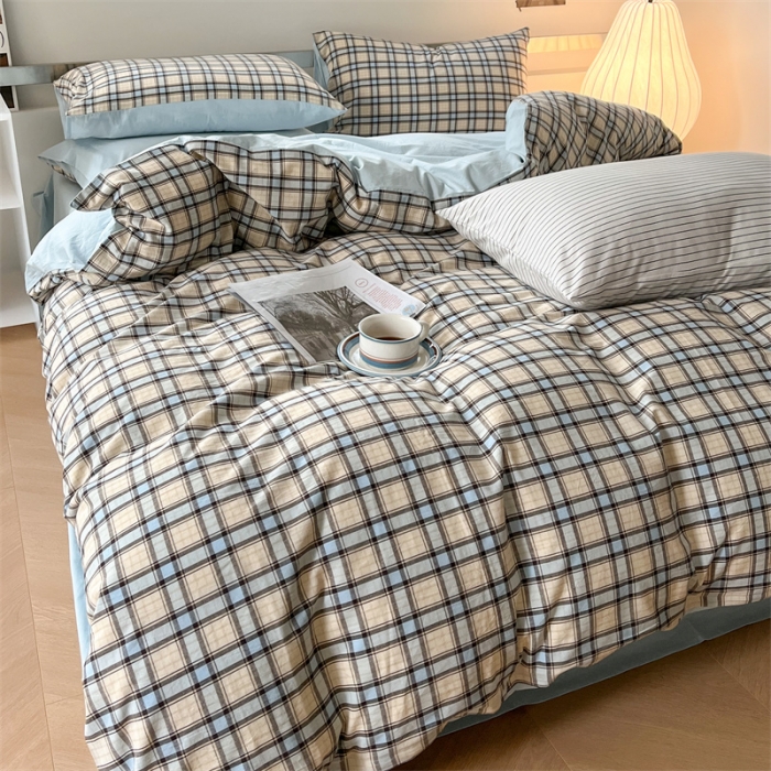 91家纺网 家纺一手货源 找家纺 蓝巢 2023新款全棉色织水洗棉四件套 瑞贝卡兰