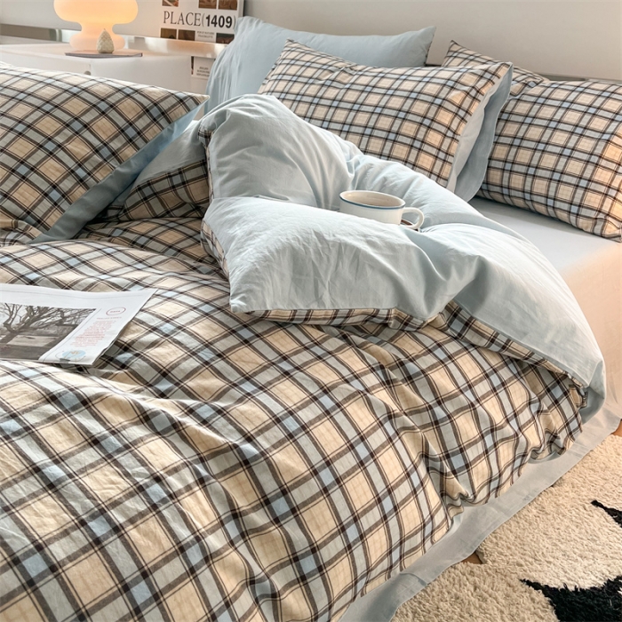 91家纺网 家纺一手货源 找家纺 蓝巢 2023新款全棉色织水洗棉四件套 瑞贝卡兰