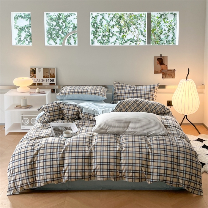 91家纺网 家纺一手货源 找家纺 蓝巢 2023新款全棉色织水洗棉四件套 瑞贝卡兰