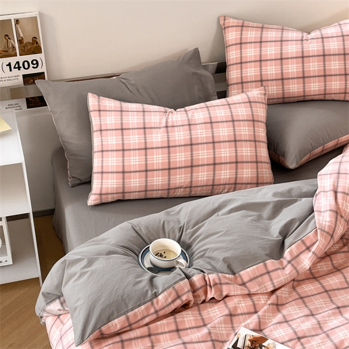 91家纺网 家纺一手货源 找家纺 蓝巢 2023新款全棉色织水洗棉四件套 沃格粉