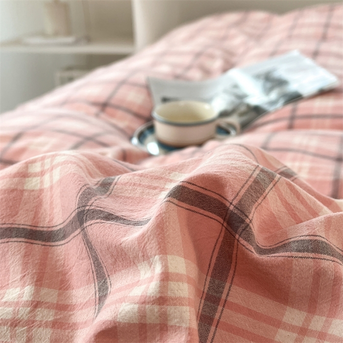 91家纺网 家纺一手货源 找家纺 蓝巢 2023新款全棉色织水洗棉四件套 沃格粉