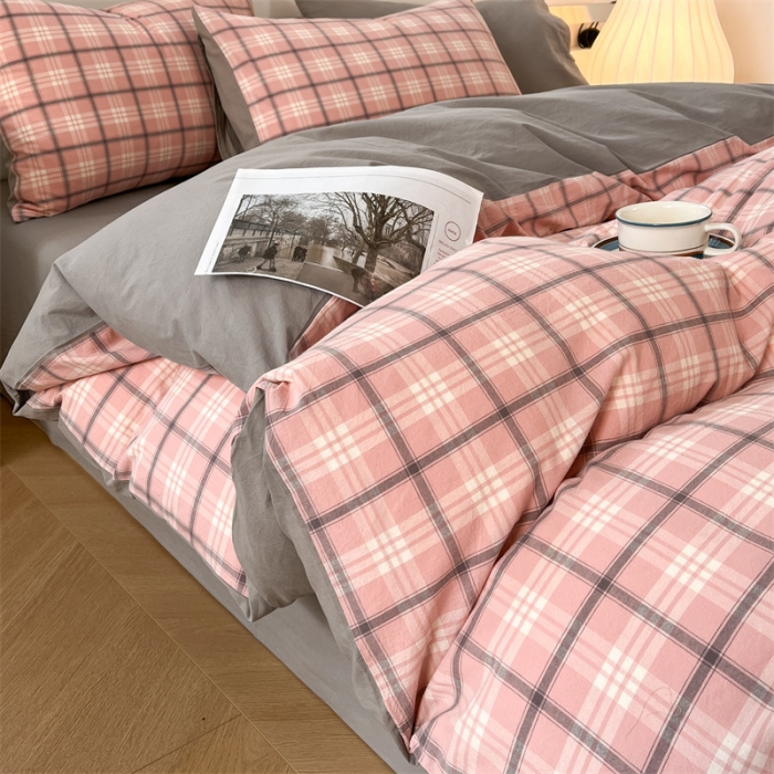 91家纺网 家纺一手货源 找家纺 蓝巢 2023新款全棉色织水洗棉四件套 沃格粉