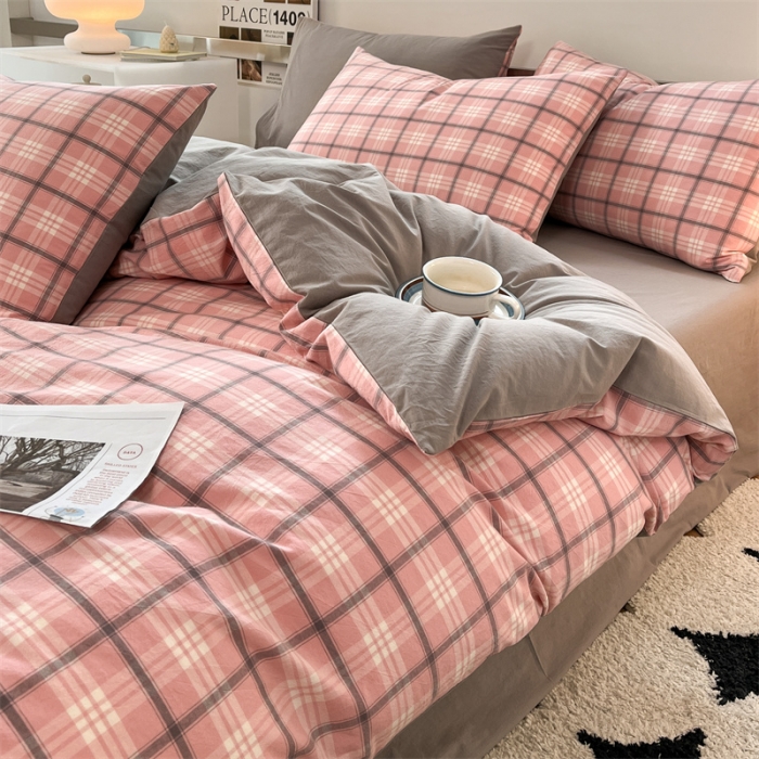 91家纺网 家纺一手货源 找家纺 蓝巢 2023新款全棉色织水洗棉四件套 沃格粉