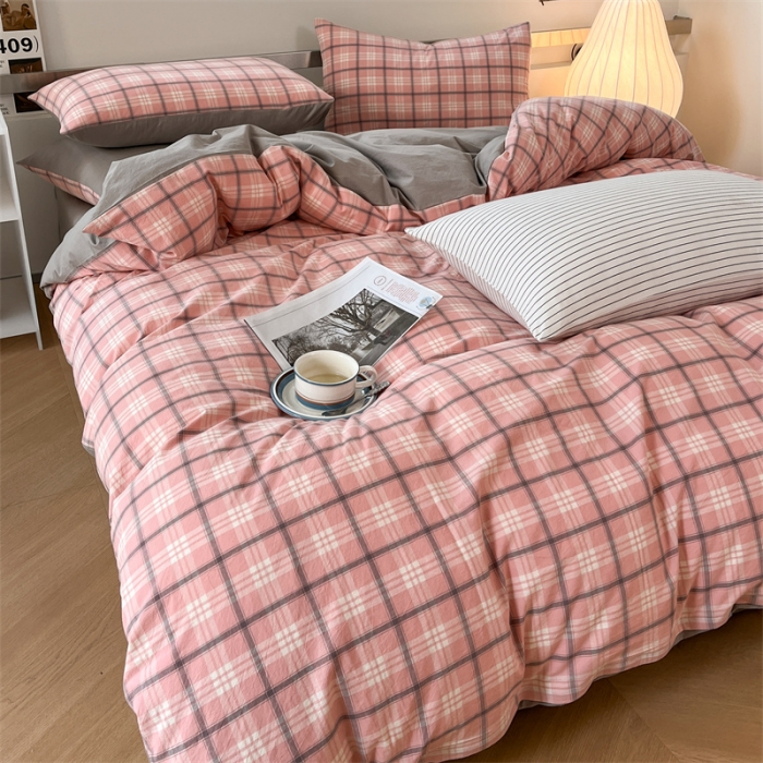 91家纺网 家纺一手货源 找家纺 蓝巢 2023新款全棉色织水洗棉四件套 沃格粉