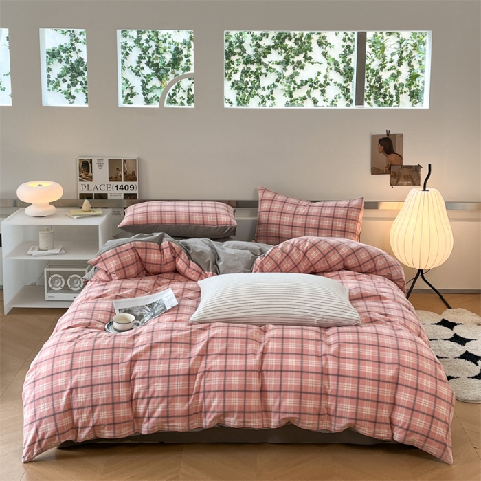 91家纺网 家纺一手货源 找家纺 蓝巢 2023新款全棉色织水洗棉四件套 沃格粉