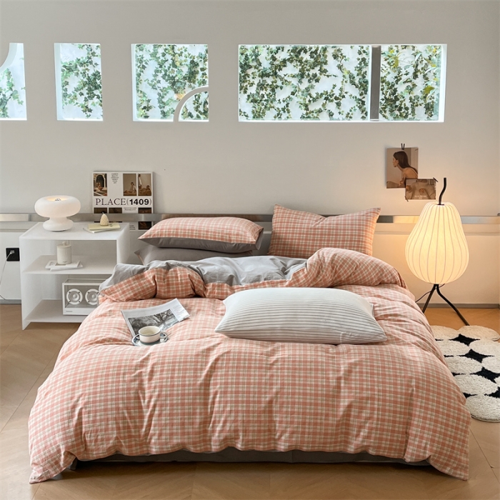 91家纺网 家纺一手货源 找家纺 蓝巢 2023新款全棉色织水洗棉四件套 乔治粉