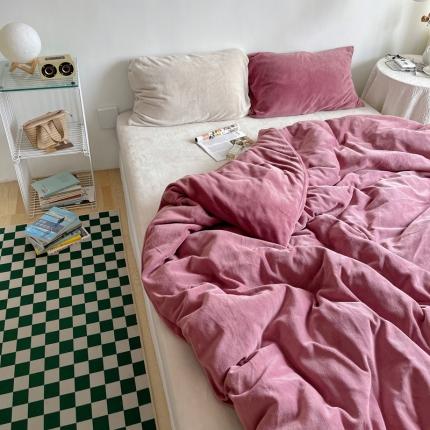 91家纺网 家纺一手货源 找家纺 六巷胡同 2022新款混搭系ins牛奶绒四件套 酒红米灰-混搭