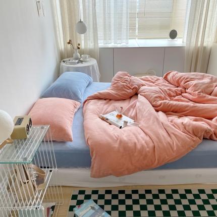 91家纺网 家纺一手货源 找家纺 六巷胡同 2022新款混搭系ins牛奶绒四件套 橘粉雾蓝-混搭