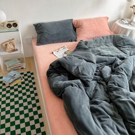 91家纺网 家纺一手货源 找家纺 六巷胡同 2022新款混搭系ins牛奶绒四件套 深灰橘粉-混搭