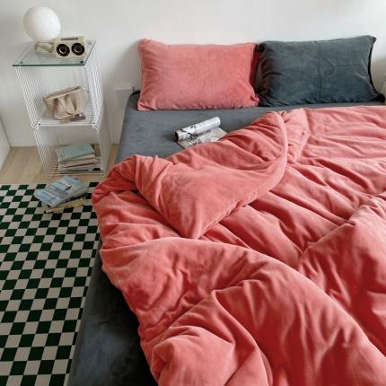 91家纺网 家纺一手货源 找家纺 六巷胡同 2022新款混搭系ins牛奶绒四件套 砖红深灰-混搭