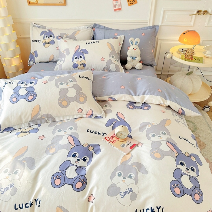 91家纺网 家纺一手货源 找家纺 卡普纯棉全棉四件套13070喷气床单款床笠款三件套 发条兔