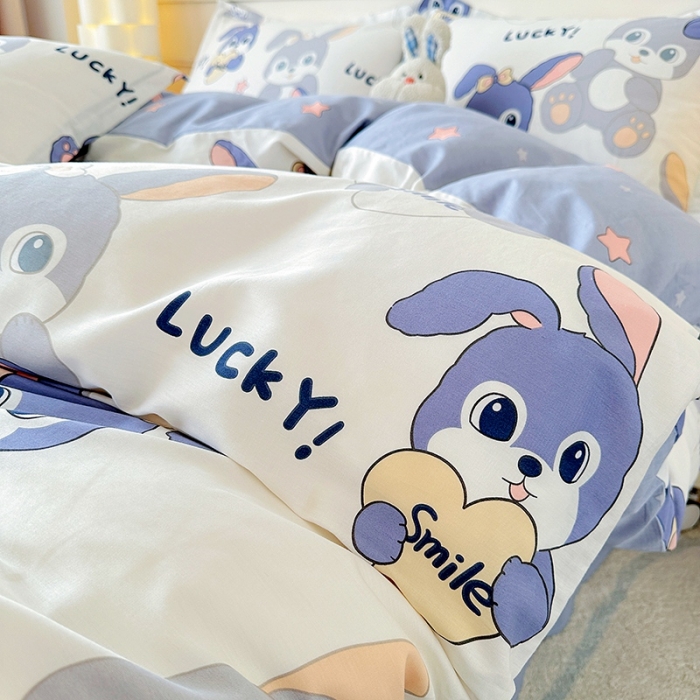 91家纺网 家纺一手货源 找家纺 卡普纯棉全棉四件套13070喷气床单款床笠款三件套 发条兔