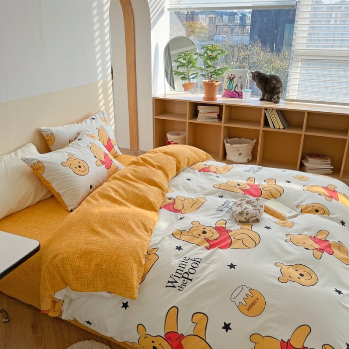 91家纺网 家纺一手货源 找家纺 柚子YOUTH 2023新款40支13372全棉迪士尼系列四件套 欢乐维尼