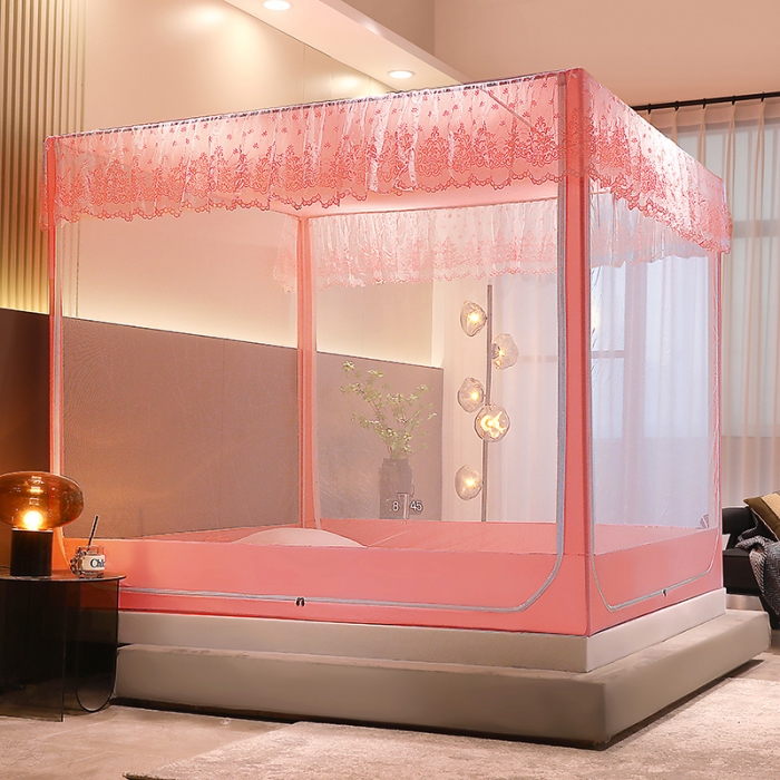 91家纺网 家纺一手货源 找家纺 千逸虹 2024新款防尘坐床回底蚊帐 优梦-粉玉