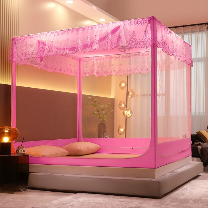 91家纺网 家纺一手货源 找家纺 千逸虹 2024新款防尘坐床回底蚊帐 优梦-魅粉