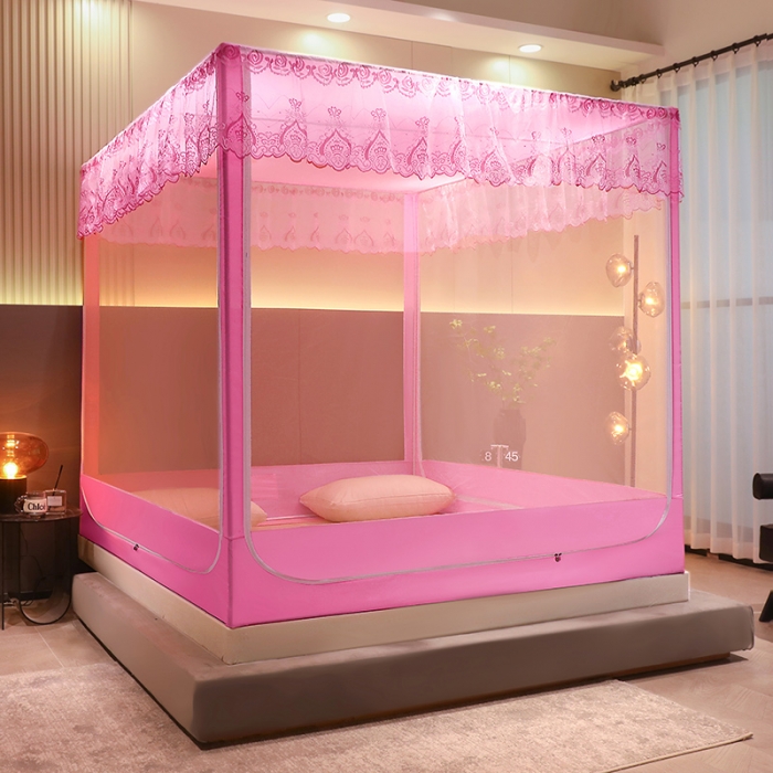 91家纺网 家纺一手货源 找家纺 千逸虹 2024新款防尘坐床回底蚊帐 优梦-魅粉