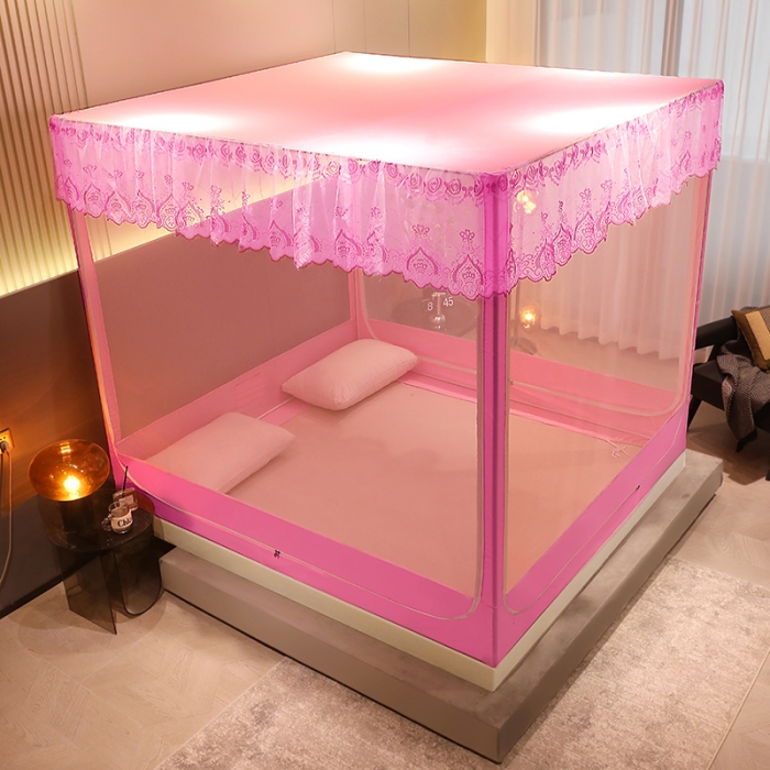 91家纺网 家纺一手货源 找家纺 千逸虹 2024新款防尘坐床回底蚊帐 优梦-魅粉