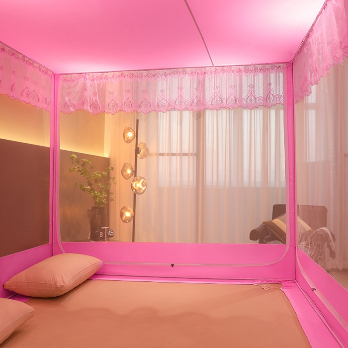 91家纺网 家纺一手货源 找家纺 千逸虹 2024新款防尘坐床回底蚊帐 优梦-魅粉