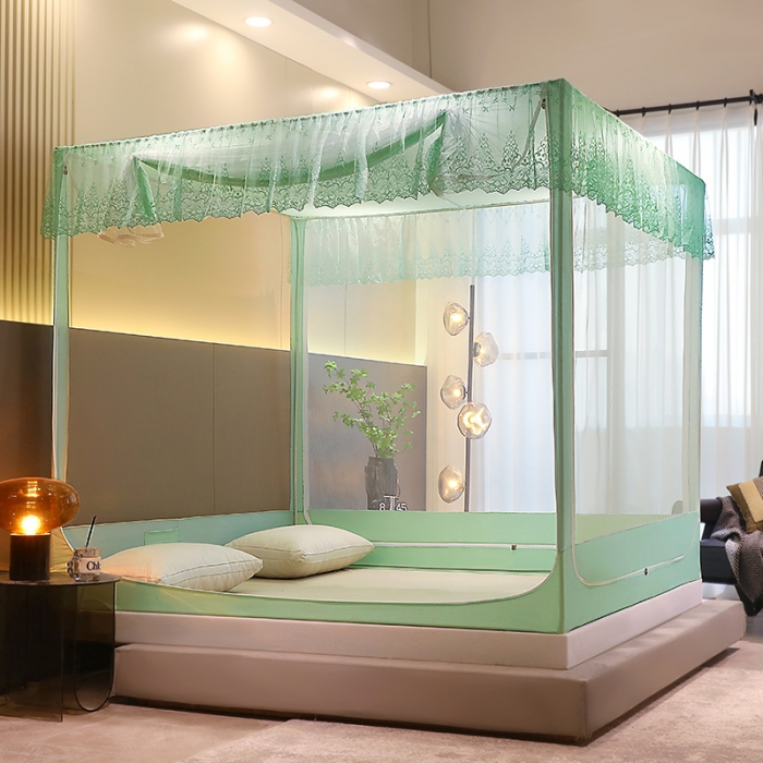 91家纺网 家纺一手货源 找家纺 千逸虹 2024新款防尘坐床回底蚊帐 优梦-天青