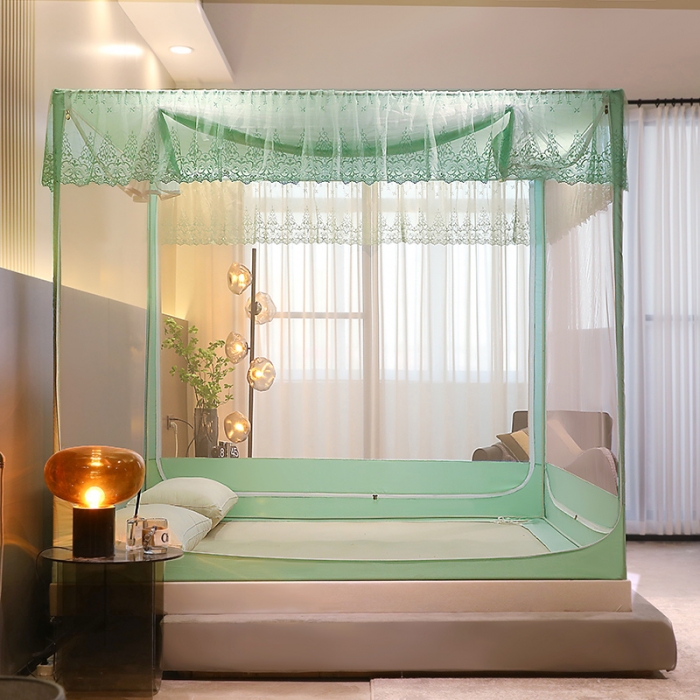 91家纺网 家纺一手货源 找家纺 千逸虹 2024新款防尘坐床回底蚊帐 优梦-天青