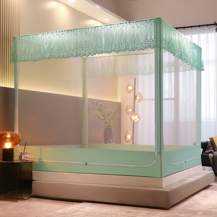 91家纺网 家纺一手货源 找家纺 千逸虹 2024新款防尘坐床回底蚊帐 优梦-天青